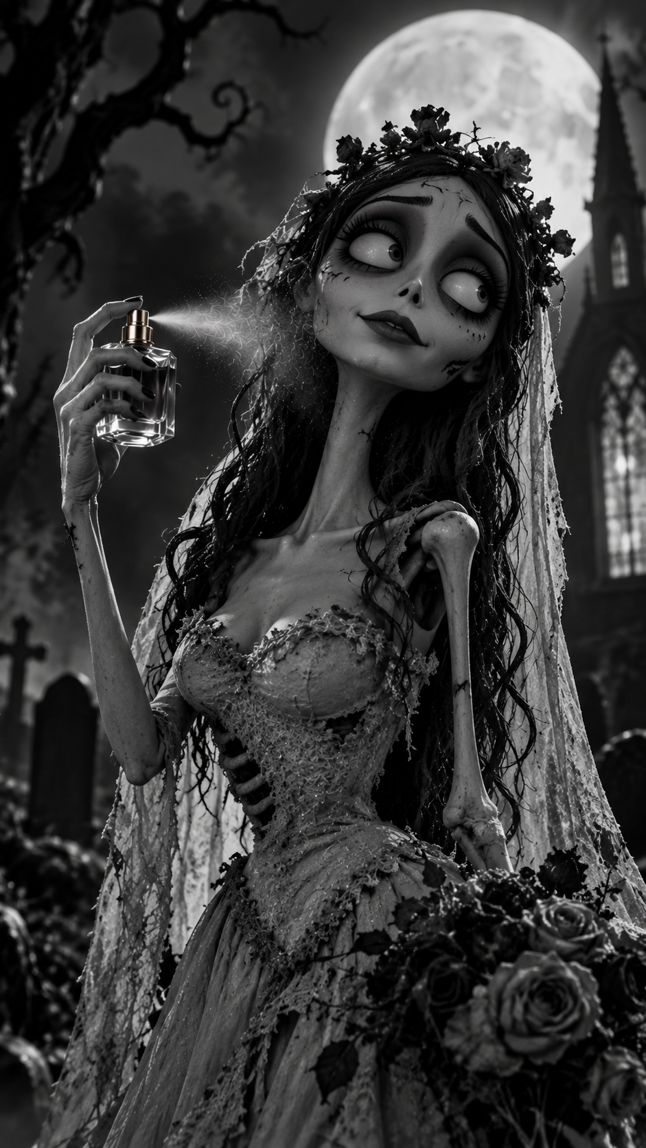 La novia cadáver usa Good Girl Jasmine Absolue, "Amor más allá de la muerte" La novia cadáver "Amor más allá de la muerte"